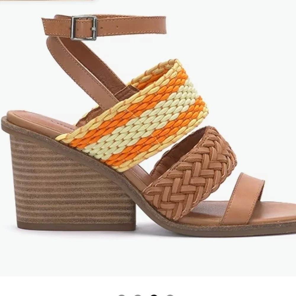 Lucky Brand‎ Women's Lissie Wedge Sandals Tan Sunflower Multi Braided Straps 11M